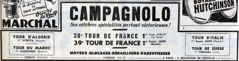 Campagnolo 1952 Advertisement — Famous Specialties, Victorious Everywhere — page 1 of 1