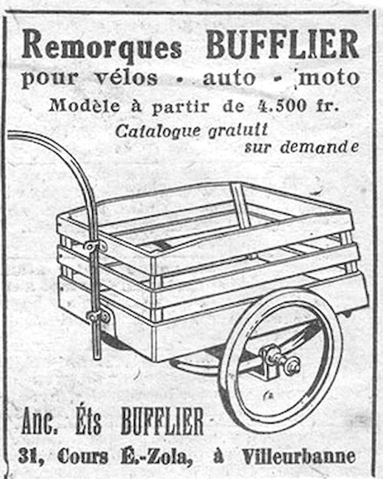 Bufflier 1952 Advertisement — Trailers for Bicycles, Cars and Motorcycles — page 1 of 1