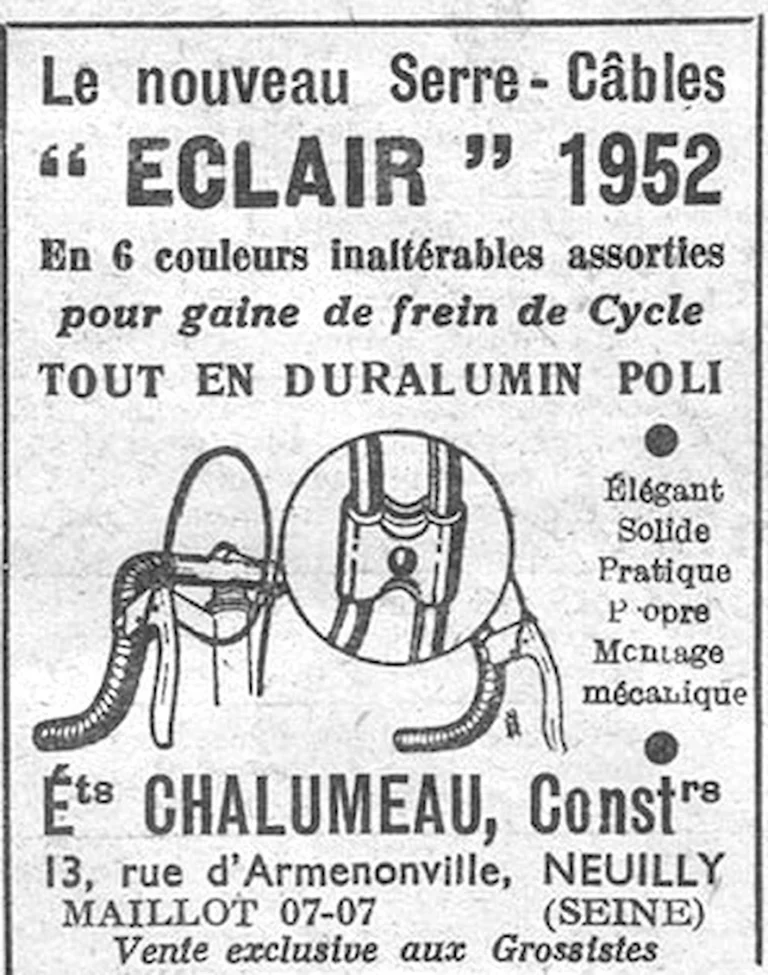 Chalumeau 1952 Advertisement — The Éclair 1952 Clip for the Brake-Cable Housing — page 1 of 1