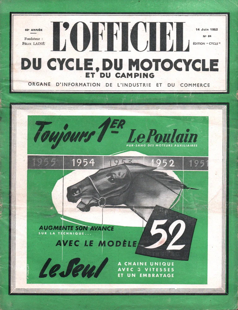 L'Officiel du cycle June 1952 Cover — Le Poulain, Always First, with the 1952 Model — page 1 of 1