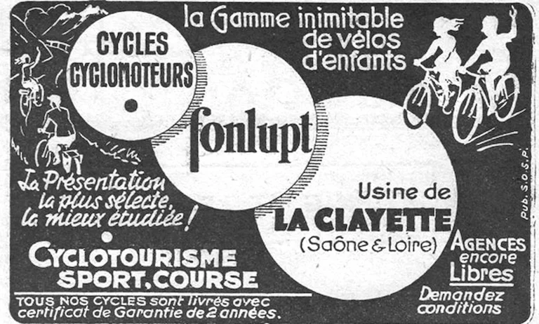 Fonlupt 1952 Advertisement — The Inimitable Range of Children's Bicycles, La Clayette — page 1 of 1
