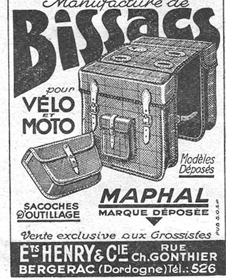 Maphal 1952 Advertisement — Bissacs for Bicycle and Motorcycle — page 1 of 1