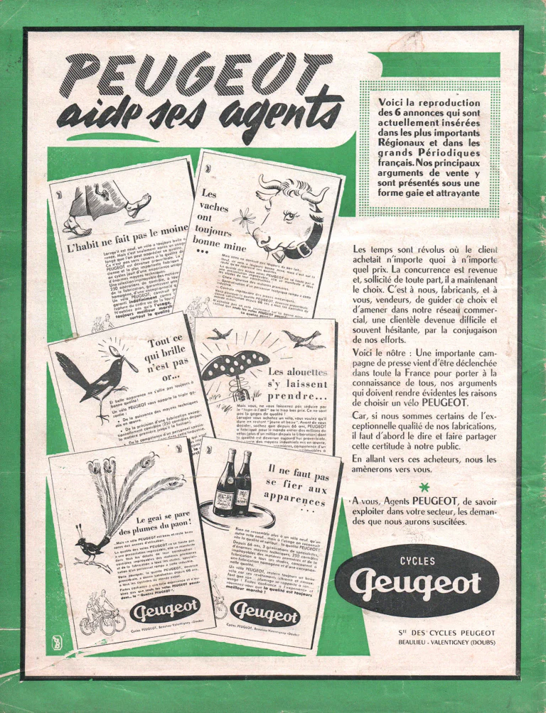Peugeot 1952 Advertisement — Peugeot Helps Its Agents — page 1 of 1