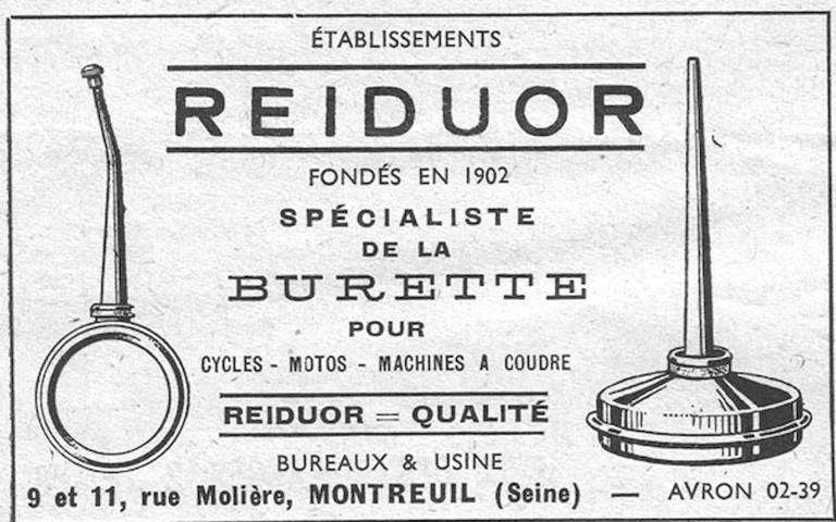 Reiduor 1952 Advertisement — Oil Cans for Cycles, Motorcycles and Sewing Machines — page 1 of 1
