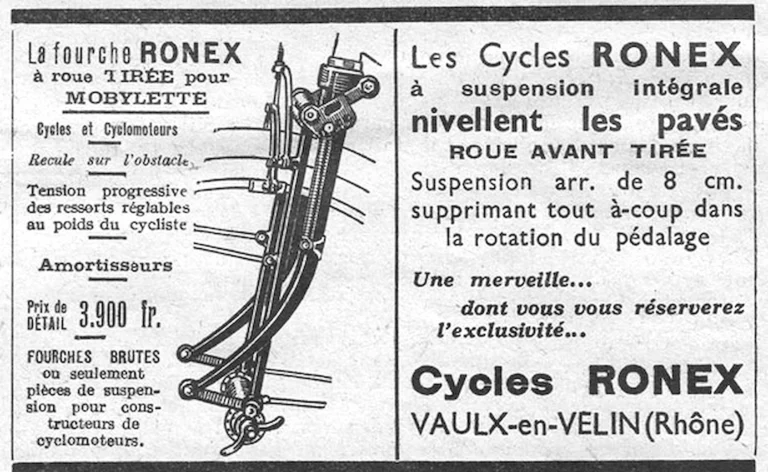 Ronex 1952 Advertisement — The Ronex Fork and Cycles with Full Suspension — page 1 of 1