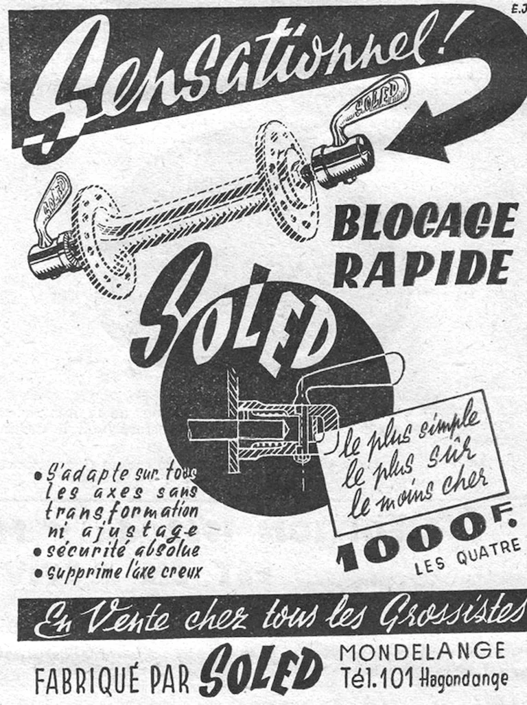 Soled 1952 Advertisement — The Quick-Release Axle, Sensational — page 1 of 1