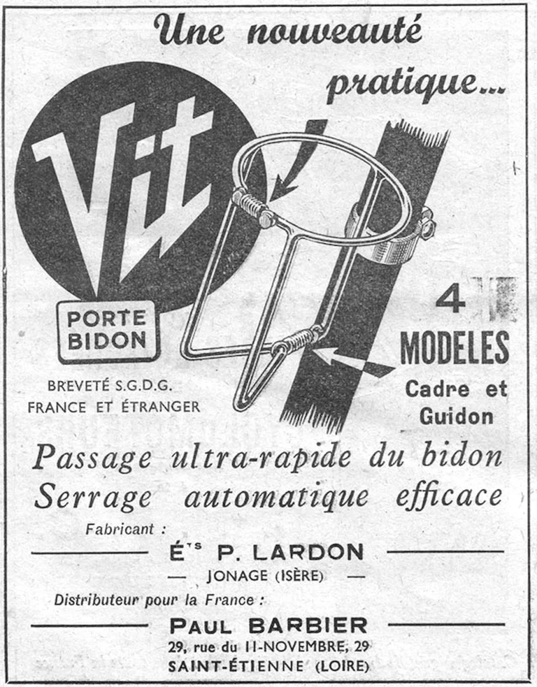 Vit 1952 Advertisement — The Vit Bottle Cage, Four Models for Frame and Handlebar — page 1 of 1