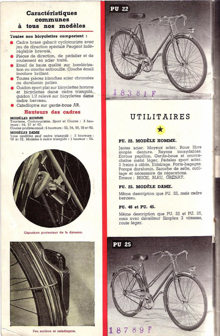 Peugeot 1952 Catalog — Utilitaires, Tourisme, Randonneurs Spéciaux, Sport et Course and Children's Bicycles — page 2 of 18
