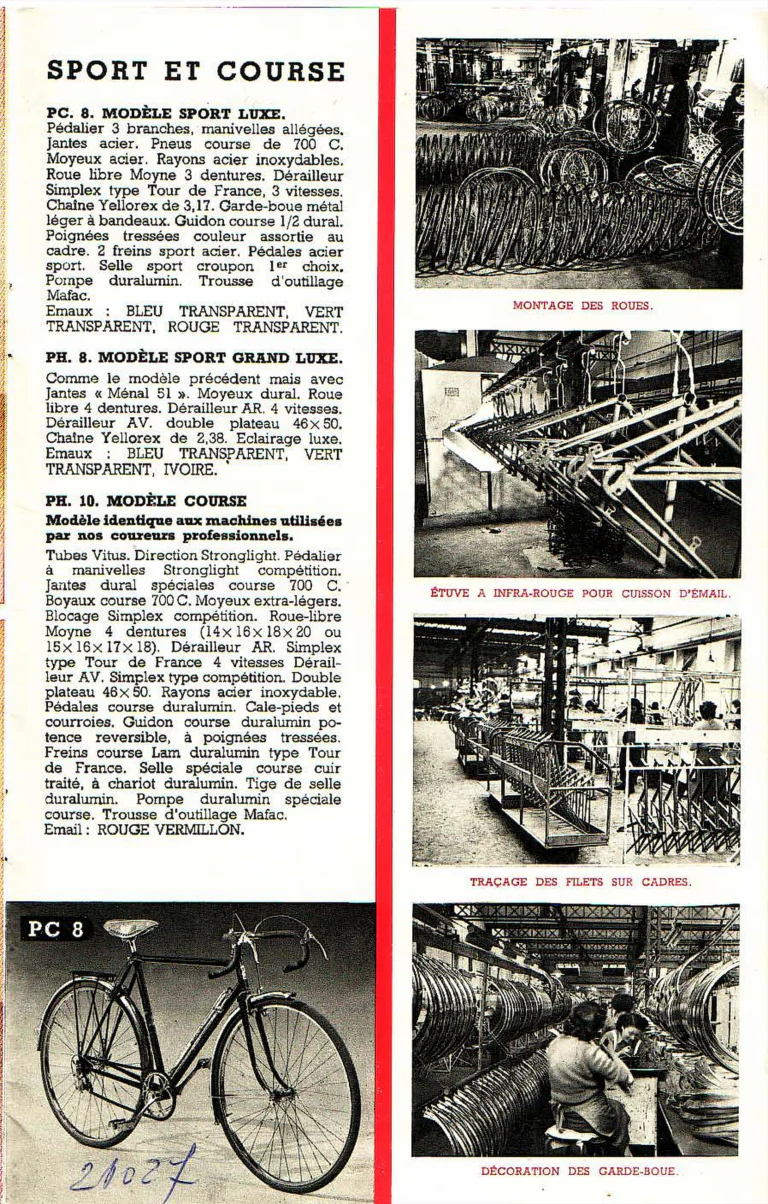 Peugeot 1952 Catalog — Utilitaires, Tourisme, Randonneurs Spéciaux, Sport et Course and Children's Bicycles — page 13 of 18