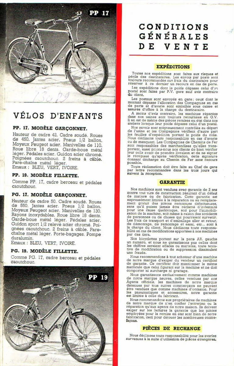 Peugeot 1952 Catalog — Utilitaires, Tourisme, Randonneurs Spéciaux, Sport et Course and Children's Bicycles — page 17 of 18