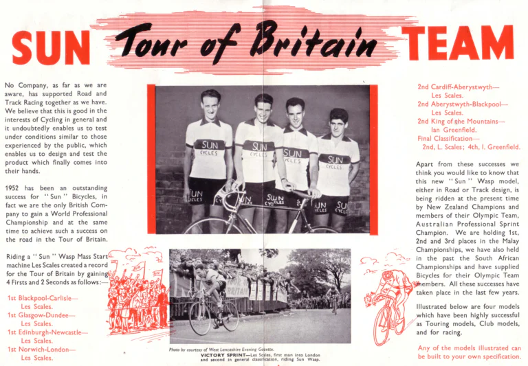 Sun 1952 Catalog — Tour of Britain Successes: the Sun Wasp, the Sid Patterson, the Manxman-Benelux 4, the Soleil d'Or and the C.T.C. Tandem — page 4 of 7