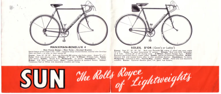 Sun 1952 Catalog — Tour of Britain Successes: the Sun Wasp, the Sid Patterson, the Manxman-Benelux 4, the Soleil d'Or and the C.T.C. Tandem — page 6 of 7