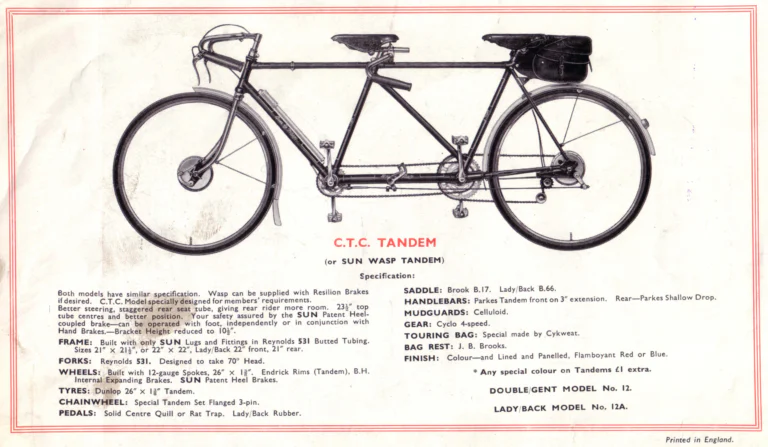 Sun 1952 Catalog — Tour of Britain Successes: the Sun Wasp, the Sid Patterson, the Manxman-Benelux 4, the Soleil d'Or and the C.T.C. Tandem — page 7 of 7
