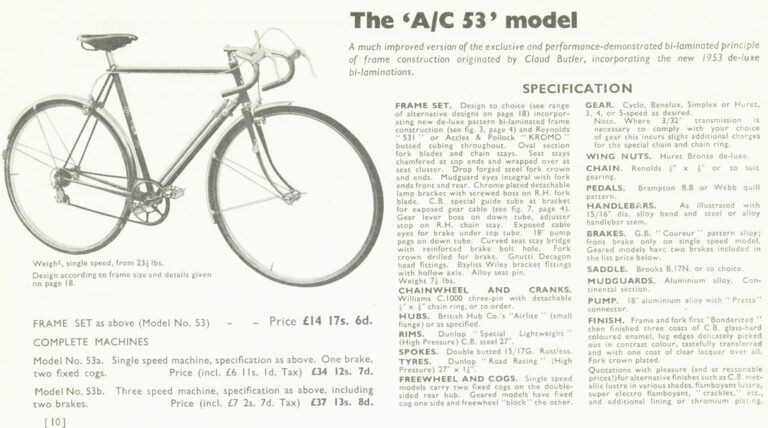 Claud Butler 1953 Catalog — The Silver Jubilee Year, with the Coronation, Jubilee and A/C 53 Models — page 10 of 20