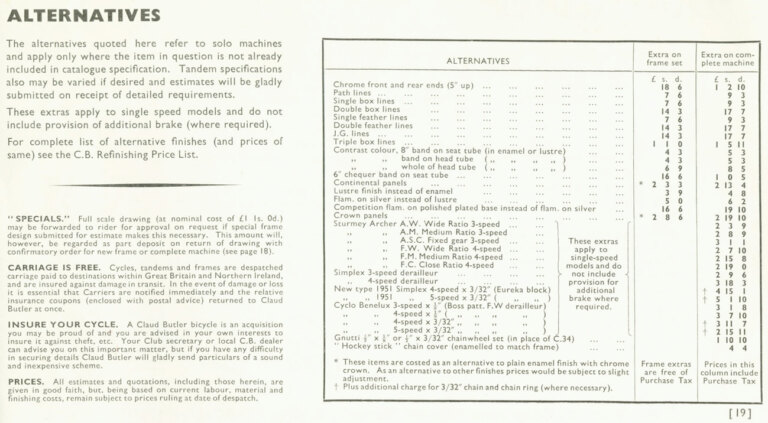 Claud Butler 1953 Catalog — The Silver Jubilee Year, with the Coronation, Jubilee and A/C 53 Models — page 19 of 20