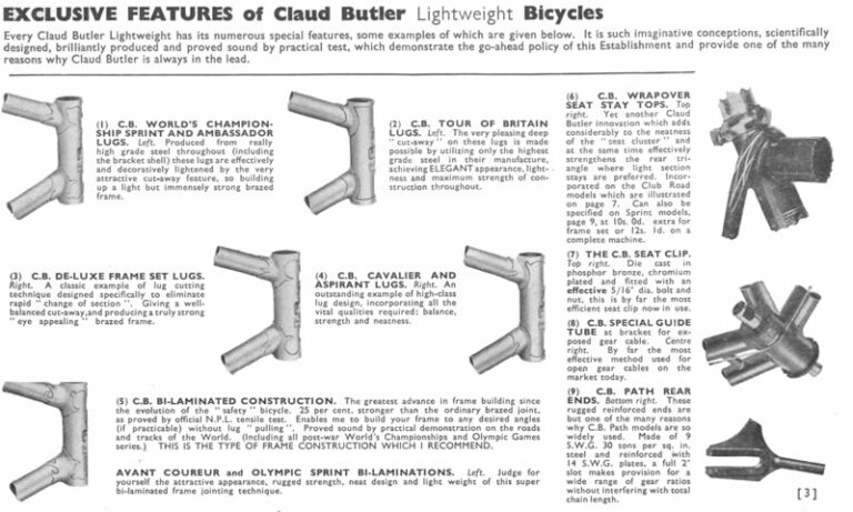 Claud Butler Catalog of about 1955 (Nine Pages) — The De Luxe Frame Set, the Sprints, the Saxon T.T. and the Tandem — page 2 of 9