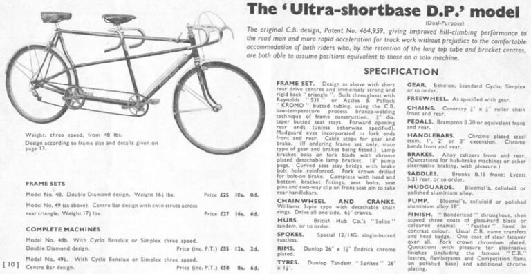 Claud Butler Catalog of about 1955 (Nine Pages) — The De Luxe Frame Set, the Sprints, the Saxon T.T. and the Tandem — page 4 of 9