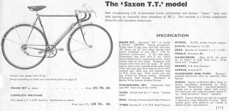 Claud Butler Catalog of about 1955 (Nine Pages) — The De Luxe Frame Set, the Sprints, the Saxon T.T. and the Tandem — page 5 of 9