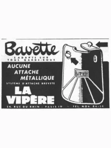 La Vipère advertisement from Le Cycle, 13 August 1955: the Bavette mudflap drawn fitted to a mudguard, held without any metal fastening.