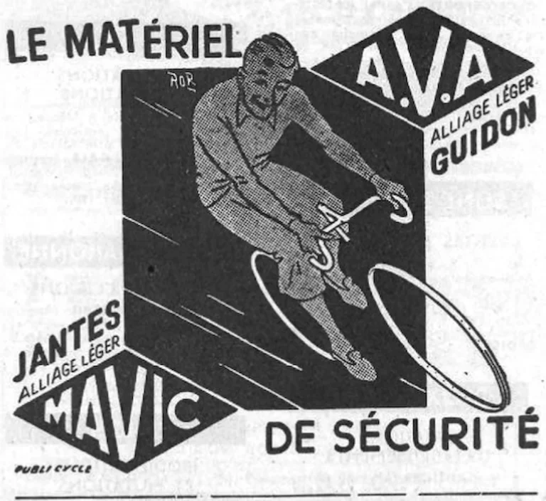 Mavic 1955 Advertisement — A.V.A. Bars and Mavic Safety Rims — page 1 of 1