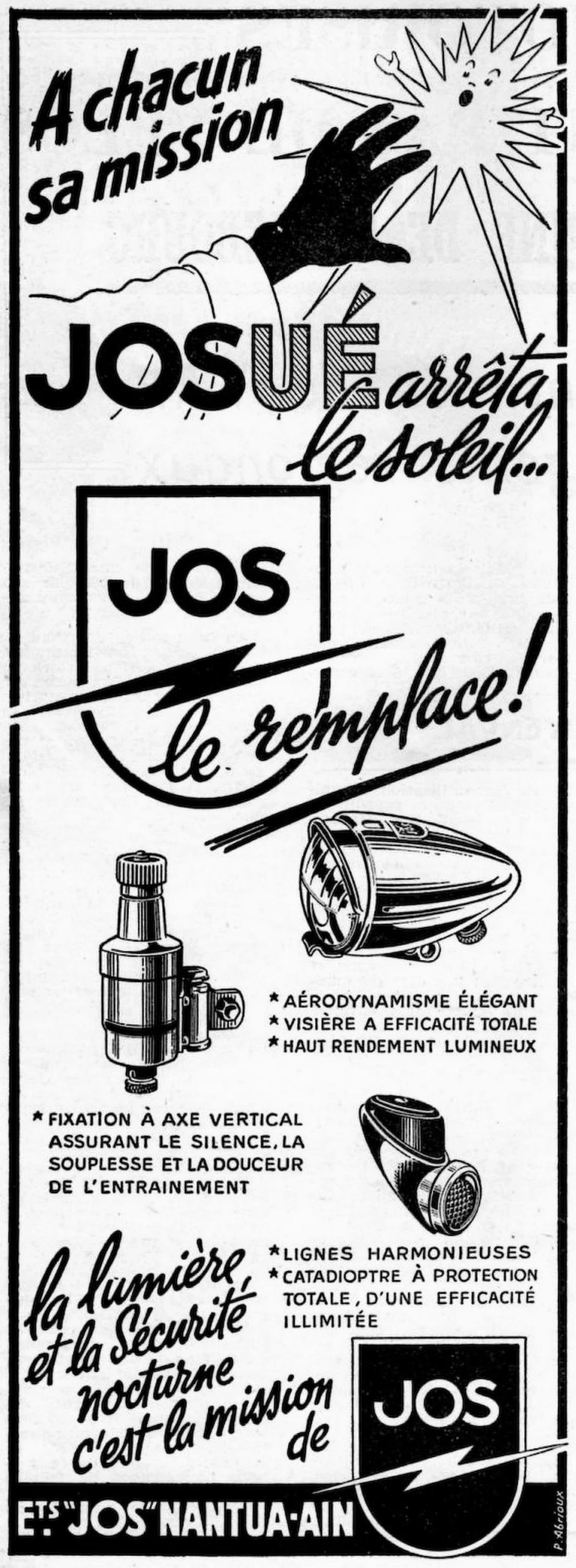 JOS 1956 Advertisement — Josué Arrêta le Soleil, JOS le Remplace — page 1 of 1