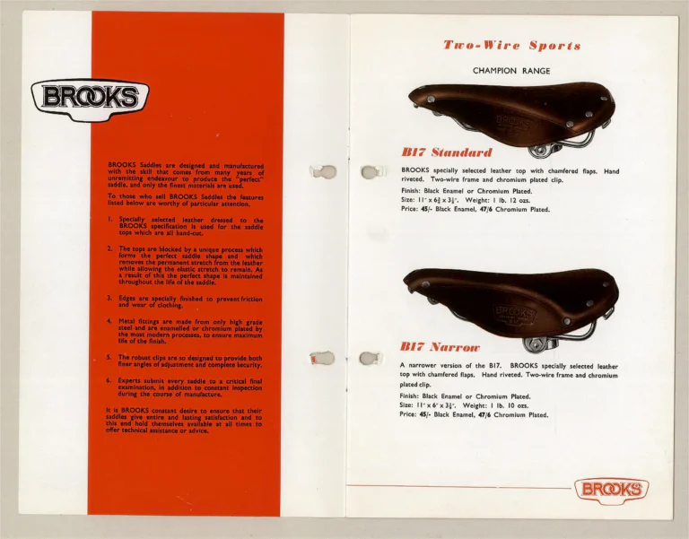 Brooks 1957 Catalog — Cycle Saddles, The Finest Saddle in the World — page 2 of 9
