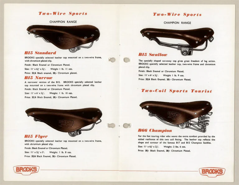 Brooks 1957 Catalog — Cycle Saddles, The Finest Saddle in the World — page 4 of 9