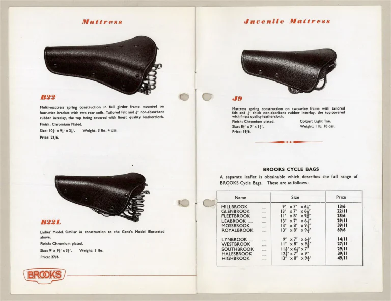 Brooks 1957 Catalog — Cycle Saddles, The Finest Saddle in the World — page 8 of 9