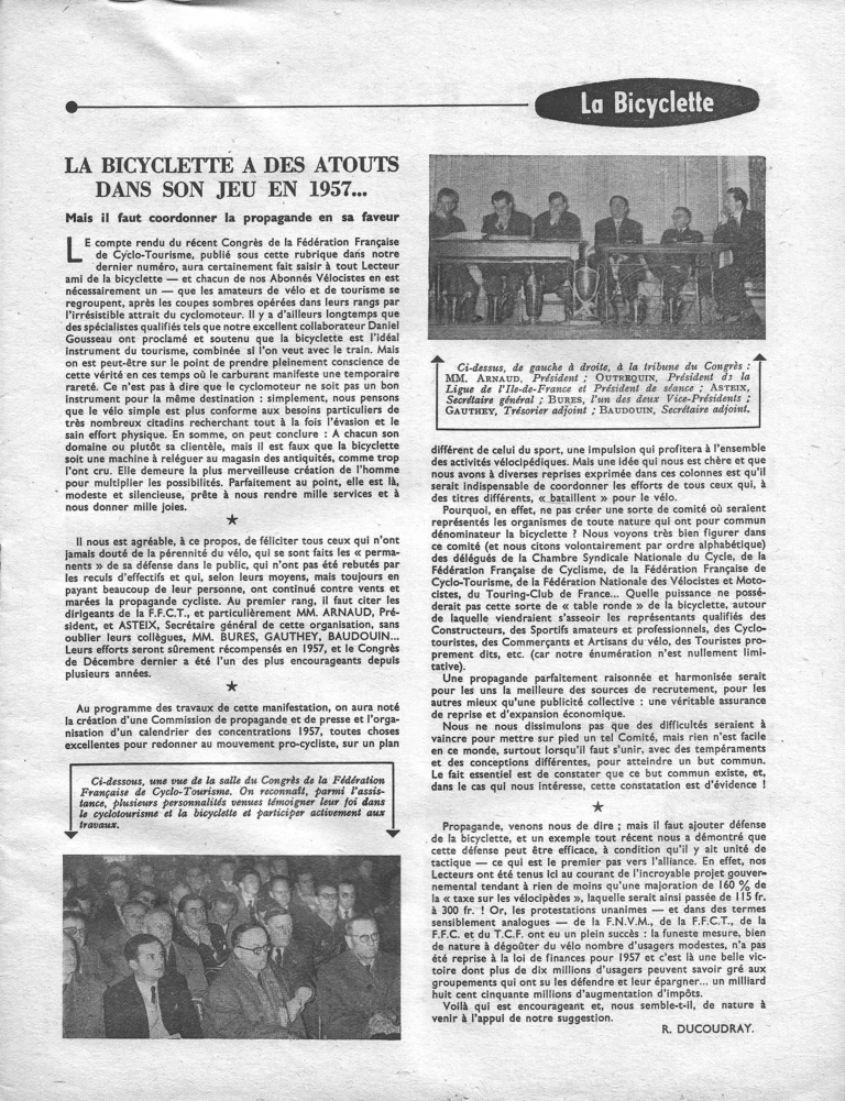 La bicyclette a des atouts dans son jeu en 1957 — L'Officiel du cycle, 5 January 1957, by R. Ducoudray — page 1 of 1