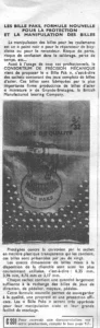 The note on Bille Paks with a photograph of a sachet of balls, from L'Officiel du cycle, 30 March 1957.