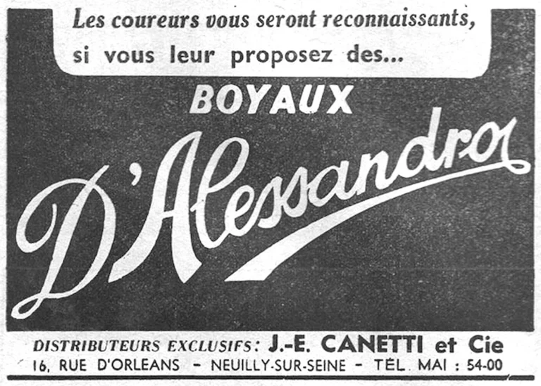 Canetti July 1957 Advertisement — D'Alessandro Tubulars, Riders Will Thank You — page 1 of 1