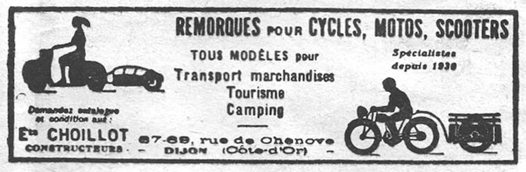 Choillot January 1957 Advertisement — Trailers for Cycles, Motorcycles and Scooters — page 1 of 1