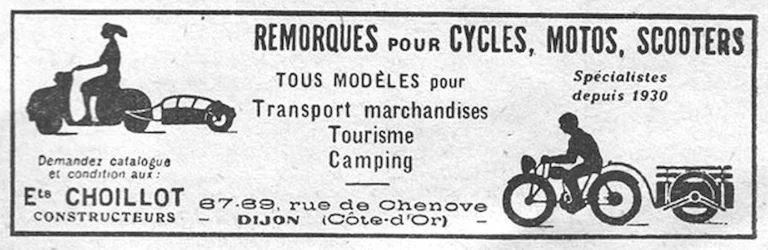 Choillot 16 February 1957 Advertisement — Trailers for Cycles, Motorcycles and Scooters — page 1 of 1