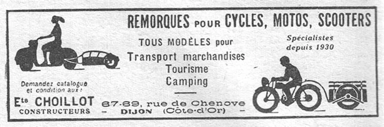 Choillot March 1957 Advertisement — Trailers for Cycles, Motorcycles and Scooters — page 1 of 1