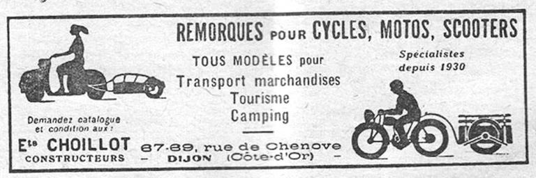 Choillot April 1957 Advertisement — Trailers for Cycles, Motorcycles and Scooters — page 1 of 1