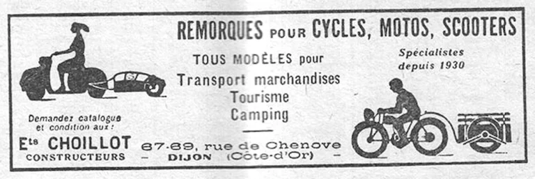 Choillot 22 June 1957 Advertisement — Trailers for Cycles, Motorcycles and Scooters — page 1 of 1