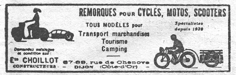 Choillot 1957 Advertisement — Trailers for Cycles, Motorcycles and Scooters — page 1 of 1