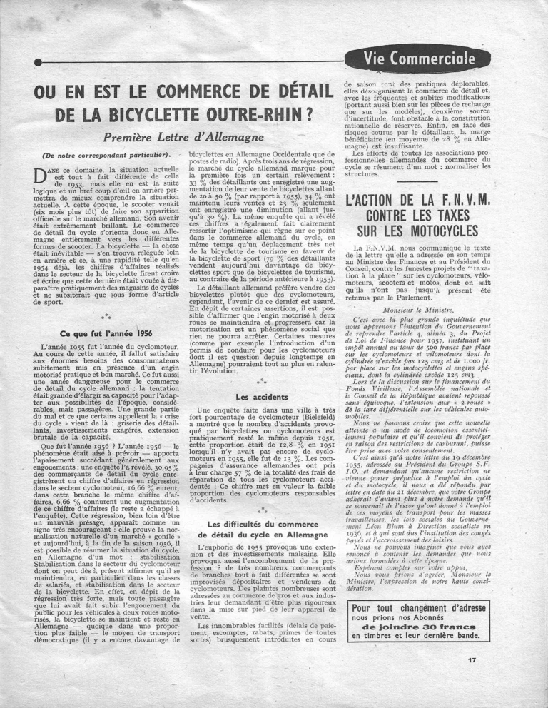 Où en est le commerce de détail de la bicyclette outre-Rhin ? — L'Officiel du cycle, 2 February 1957 — page 1 of 1