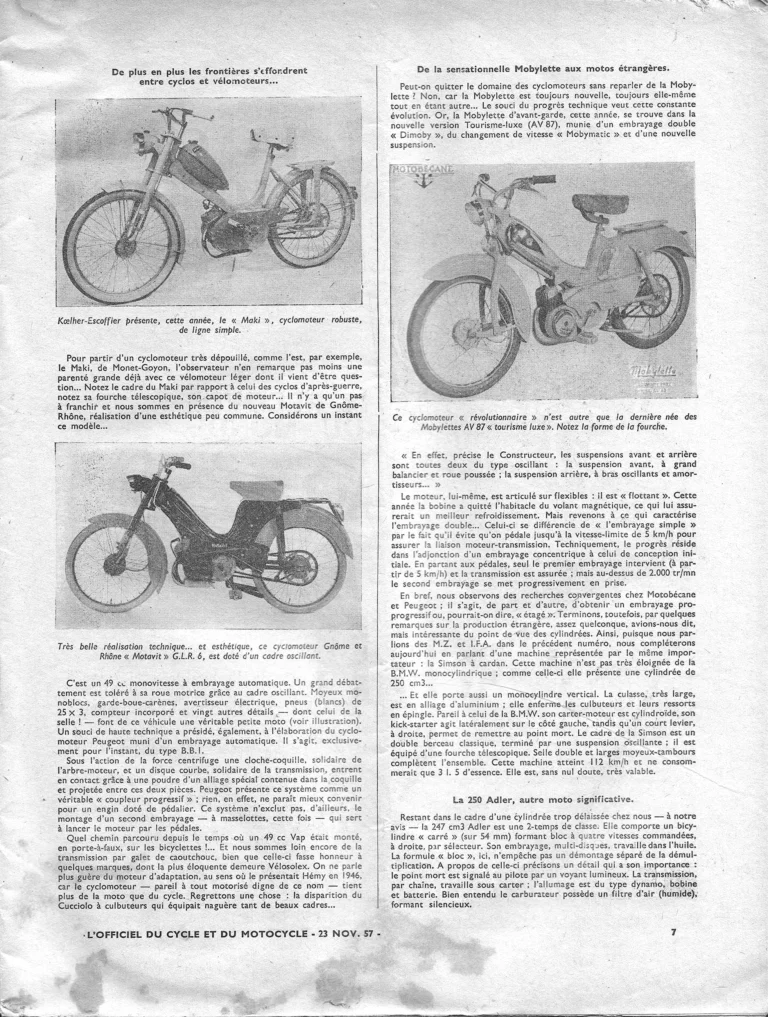 Un dernier rapport sur le Salon français du « 2-Roues » — L'Officiel du cycle, 23 November 1957, by Henri Jones — page 3 of 4