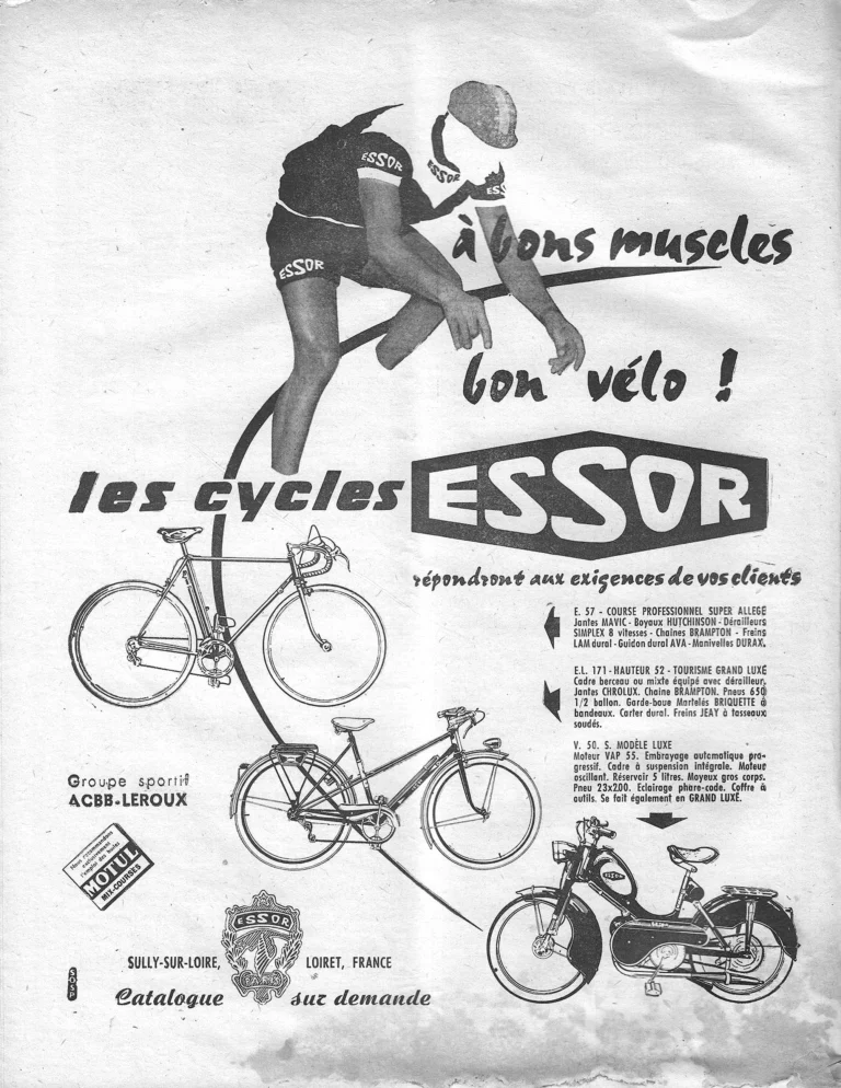 Essor 1957 Advertisement — Good Muscles, a Good Bicycle, with ACBB-Leroux — page 1 of 1