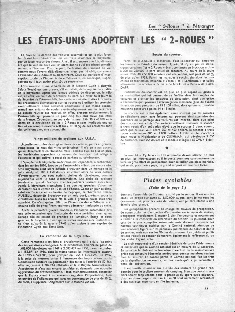 Les États-Unis adoptent les « 2-Roues » — L'Officiel du cycle, 6 July 1957 — page 1 of 1