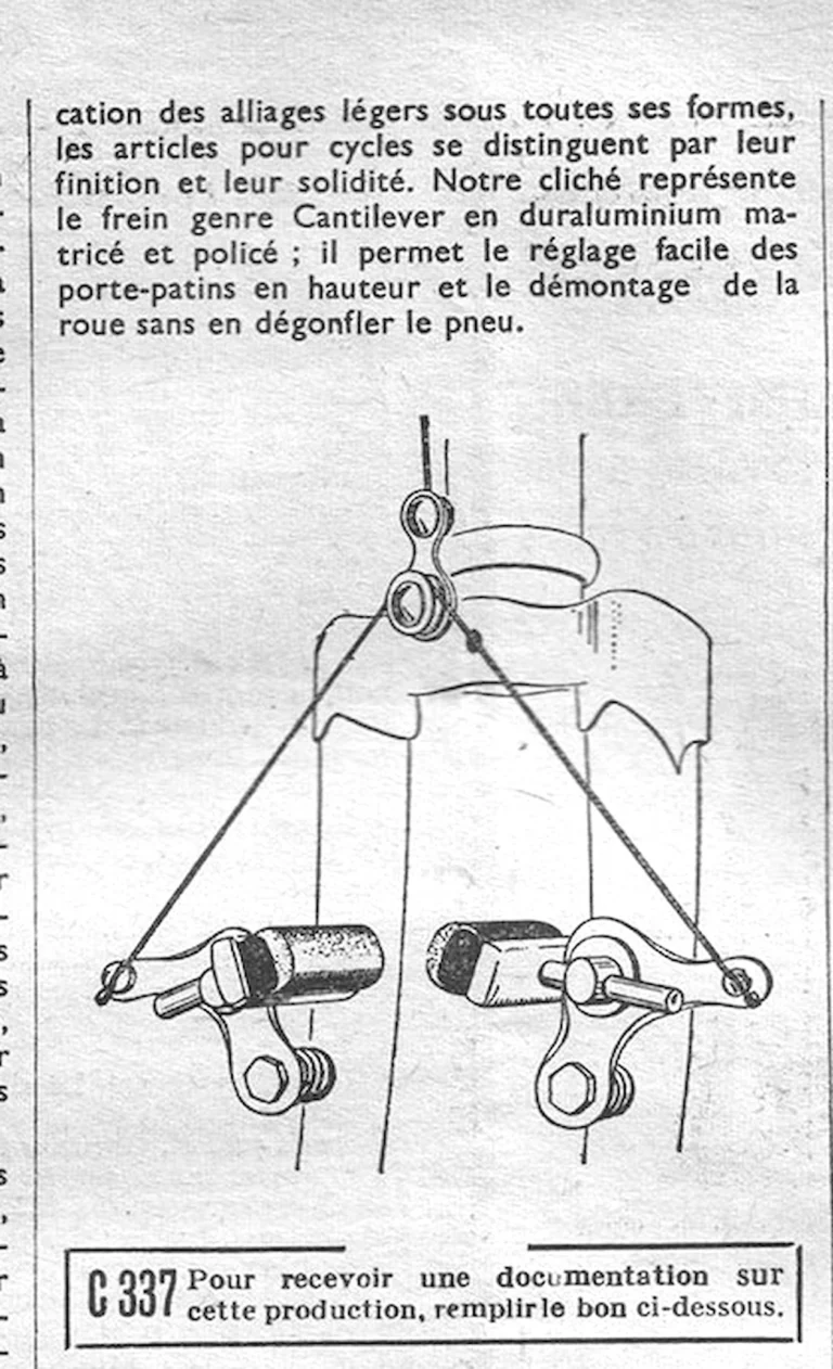 Frein genre Cantilever en duraluminium matricé et poli — L'Officiel du cycle, 13 April 1957, a Lefol Brake — page 2 of 2