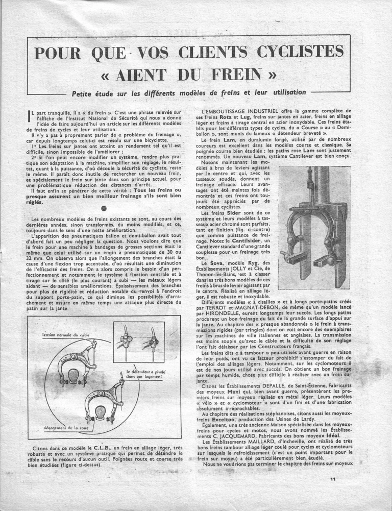Pour que vos clients cyclistes « aient du frein » — L'Officiel du cycle, 5 January 1957, by Marcel Vacher — page 1 of 3