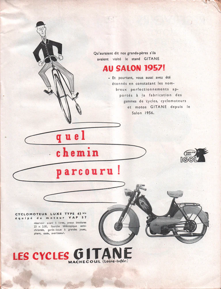 Gitane 1957 Advertisement — At the 1957 Salon, How Far We Have Come — page 1 of 1