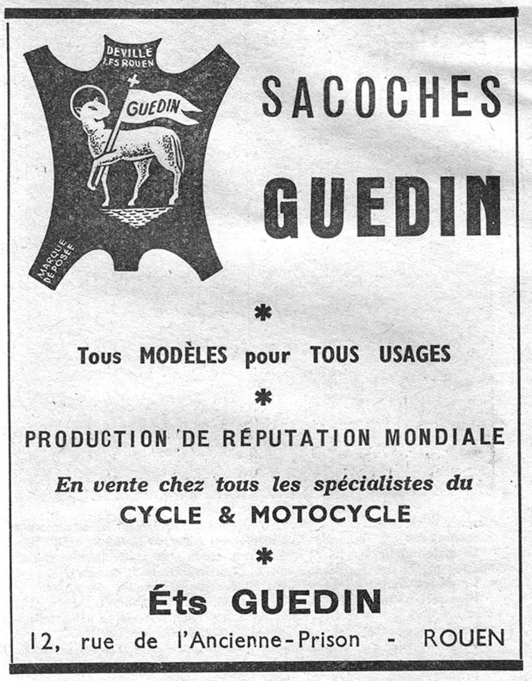 Guedin 1957 Advertisement — Bags for Cycle and Motorcycle, Rouen — page 1 of 1