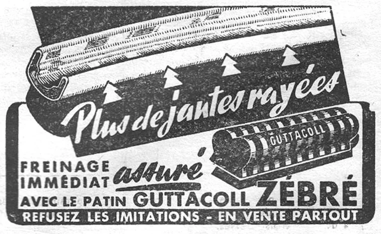 Guttacoll 1957 Advertisement — The Zébré Brake Shoe, No More Scored Rims — page 1 of 1