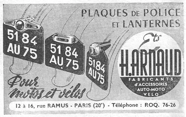 H. Arnaud June 1957 Advertisement — Number Plates and Lamps for Motorcycles and Bicycles — page 1 of 1