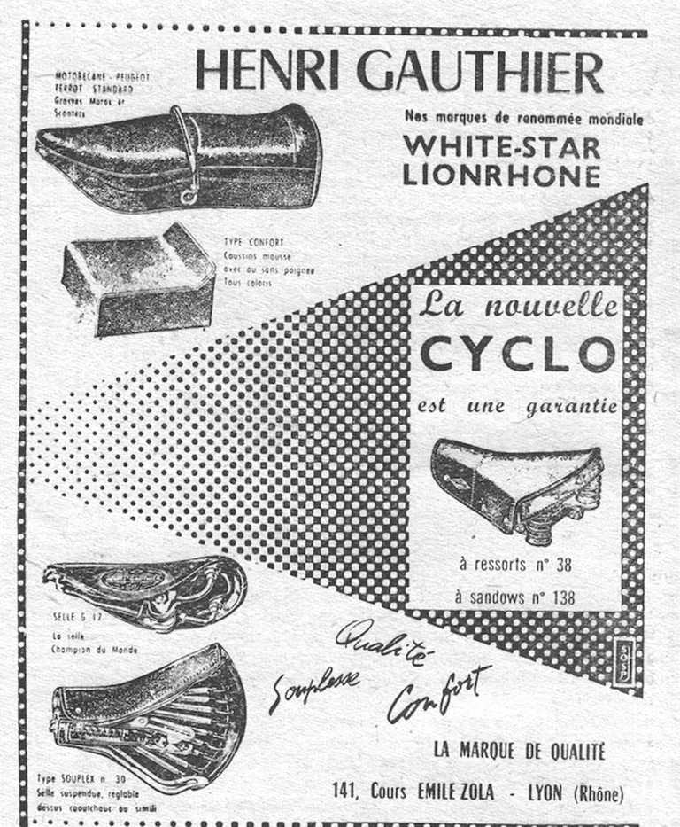 Henri Gauthier 1957 Advertisement — White-Star and Lionrhone Saddles — page 1 of 1