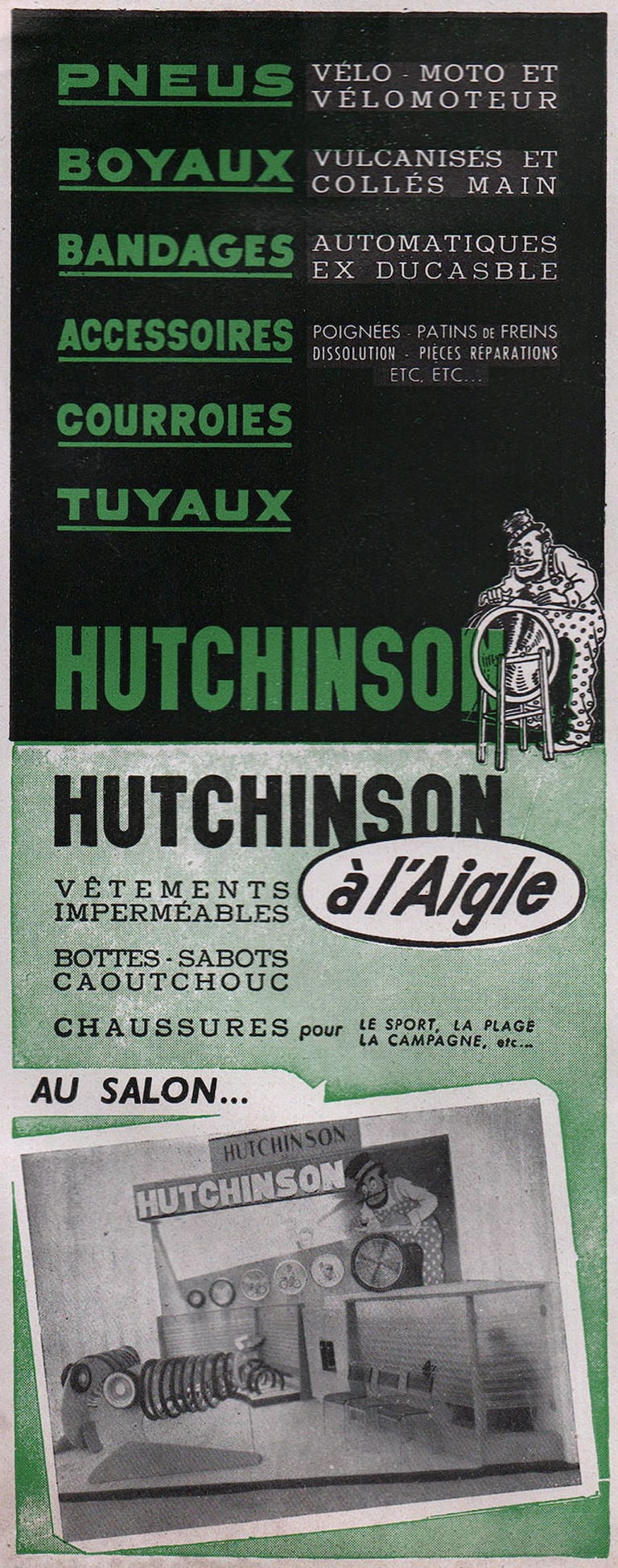 Hutchinson November 1957 Advertisement — Tires, Tubulars and Accessories, at the Salon — page 1 of 1