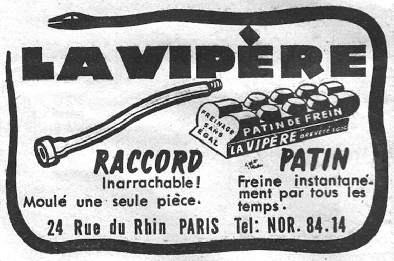La Vipère January 1957 Advertisement — The Unpullable Connector and the Brake Block — page 1 of 1